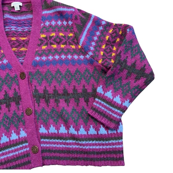 SUNDANCE Size XXL Folk Tale Cardigan Fair Isle Boxy Wool Blend Magenta - Picture 10 of 12